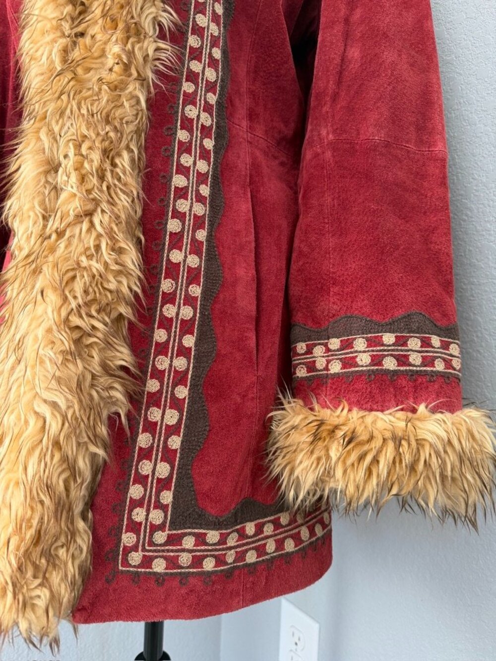 Vtg Y2K MixIt Suede Penny Lane Faux Fur Coat Red Medium - Picture 8 of 13